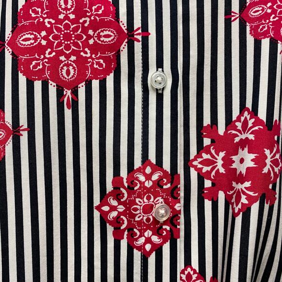 Chicos Womens Size 2 Stripe Printed High Low Button Up Shirt - Picture 10 of 10